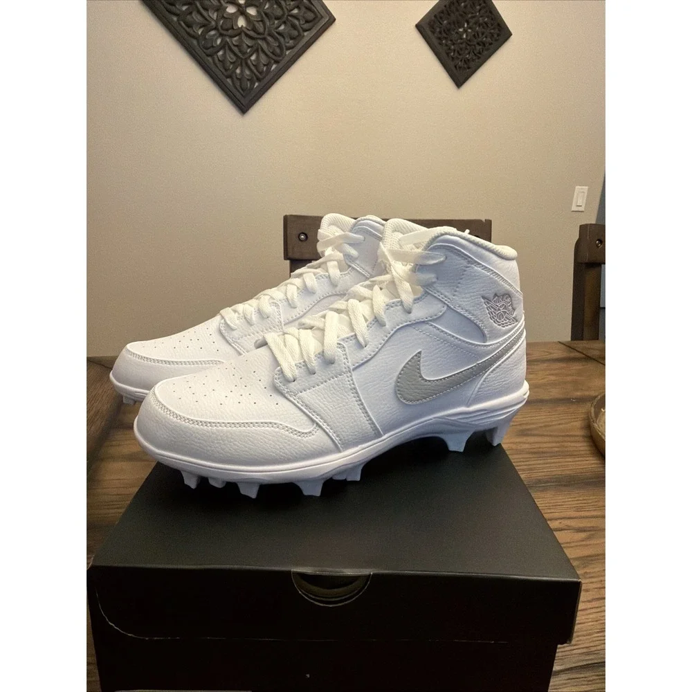 Jordan 1 Mid TD White Grey Fog Football Cleats FJ6805-101 Mens Size 10 …X2